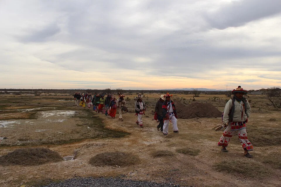 Wixárika pilgrims travelling to Wirikuta, a sacred landscape in Mexico.