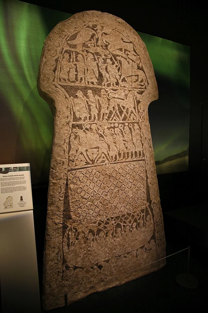 The Tängelgårda picture stone from Gotland, whose carved scenes are often interpreted in relation to death and the afterlife.