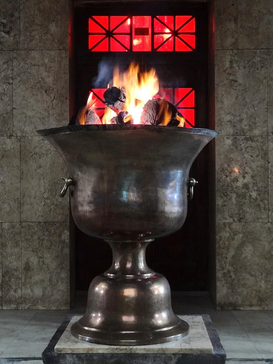 The sacred fire at the Zoroastrian fire temple in Yazd, Iran.