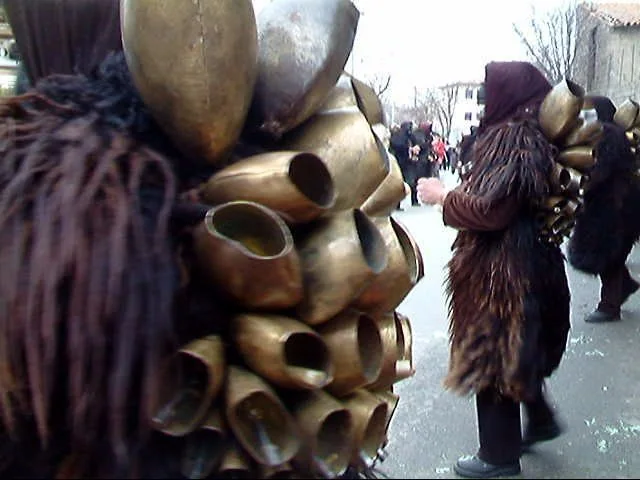 Mamuthones taking part in the carnival at Mamoiada, Sardinia.