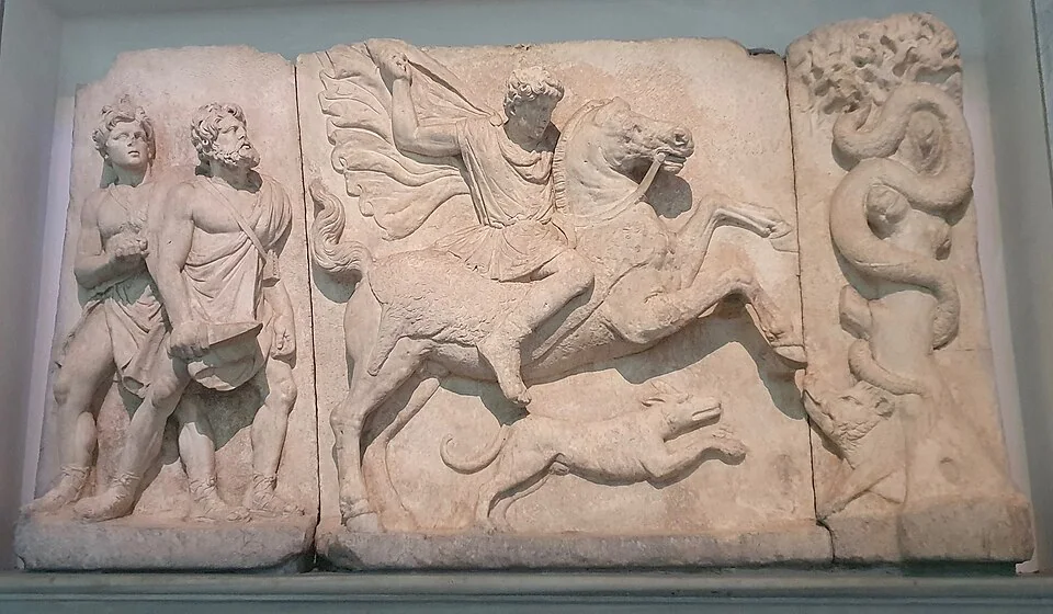 A marble relief of the Thracian Horseman from Thessaloniki, dating to the early first century CE.